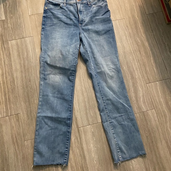 Express Denim - Express 90's Slim Super High Rise Raw Hem Women's size 12 Light Wash Denim jeans